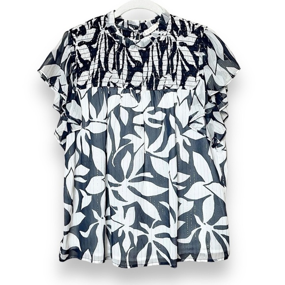 Marie Oliver Silk Sami Blouse Medium top tropical floral metallic shimmer flowy - Picture 12 of 12